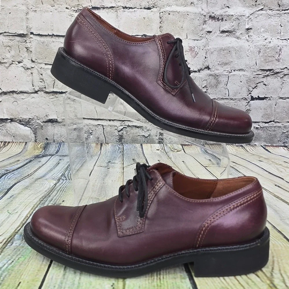 ECCO Cap Toe Oxford Dress Shoes Mens 41 Burgundy Leather Lace Up Shock Point